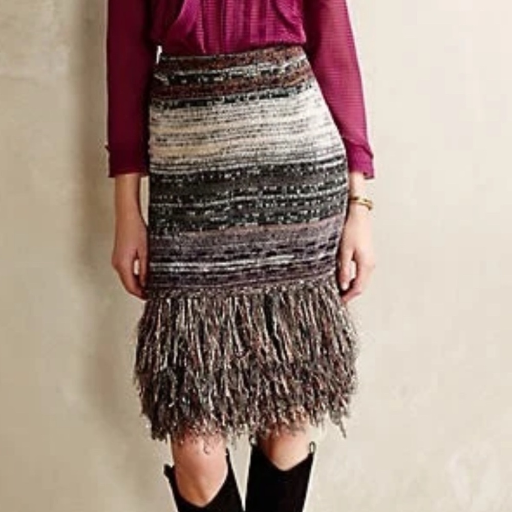 Anthropologie Cecilia Prado Glinted Fringe Stretch Knit Sweater Skirt Medium